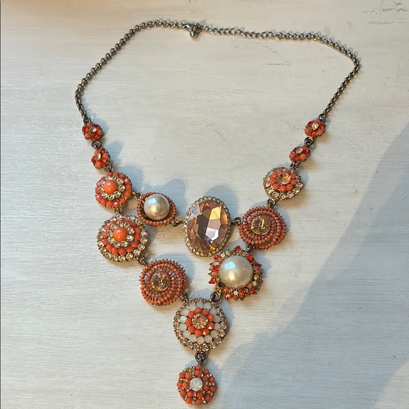 Orange and Cream Statement Necklace with Intricate Beadwork - Picture 1 of 2